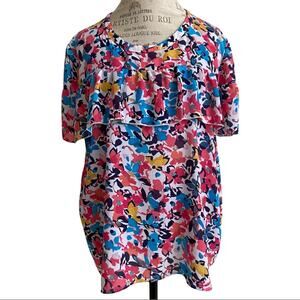 Juicy Couture Floral Print Flounce Short Sleeve Blouse Women's Size XXL
